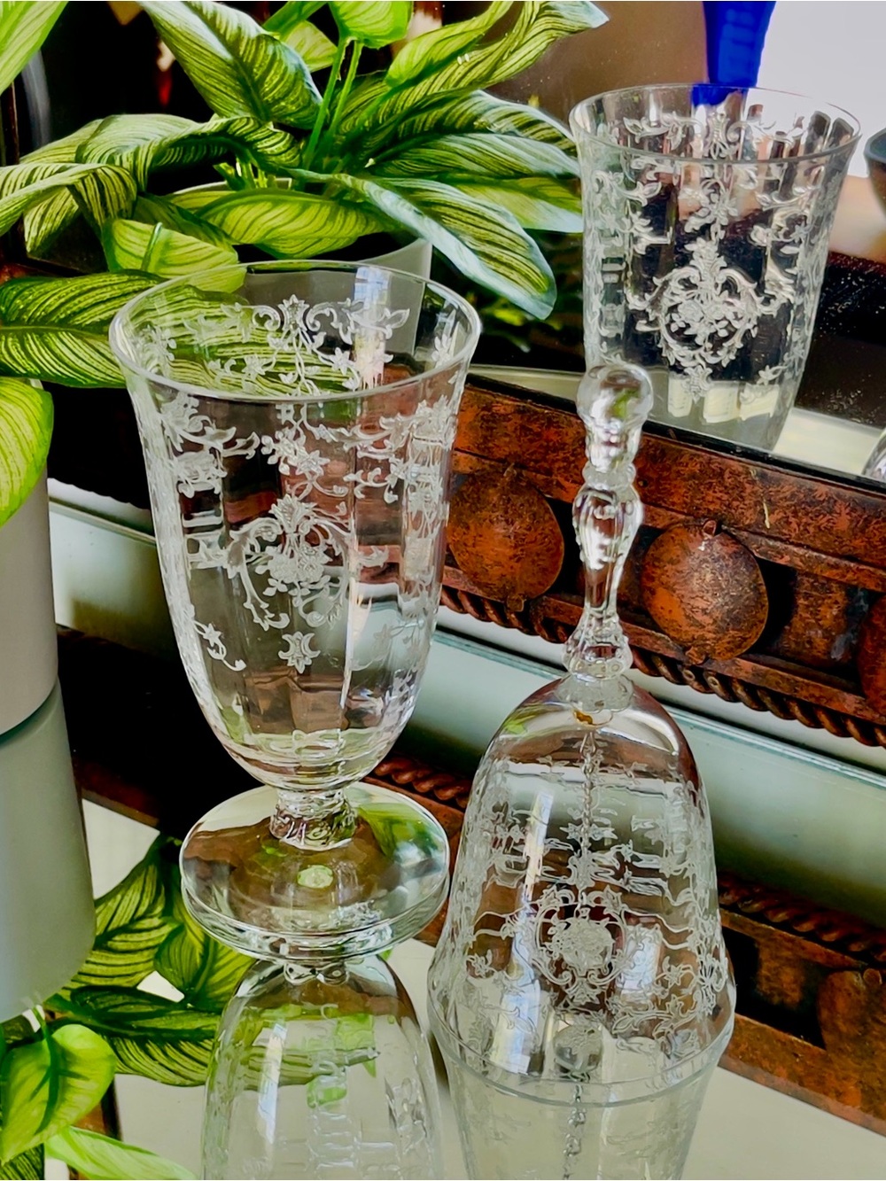 Vintage Fostoria Crystal Water Glass & Dinner Bell